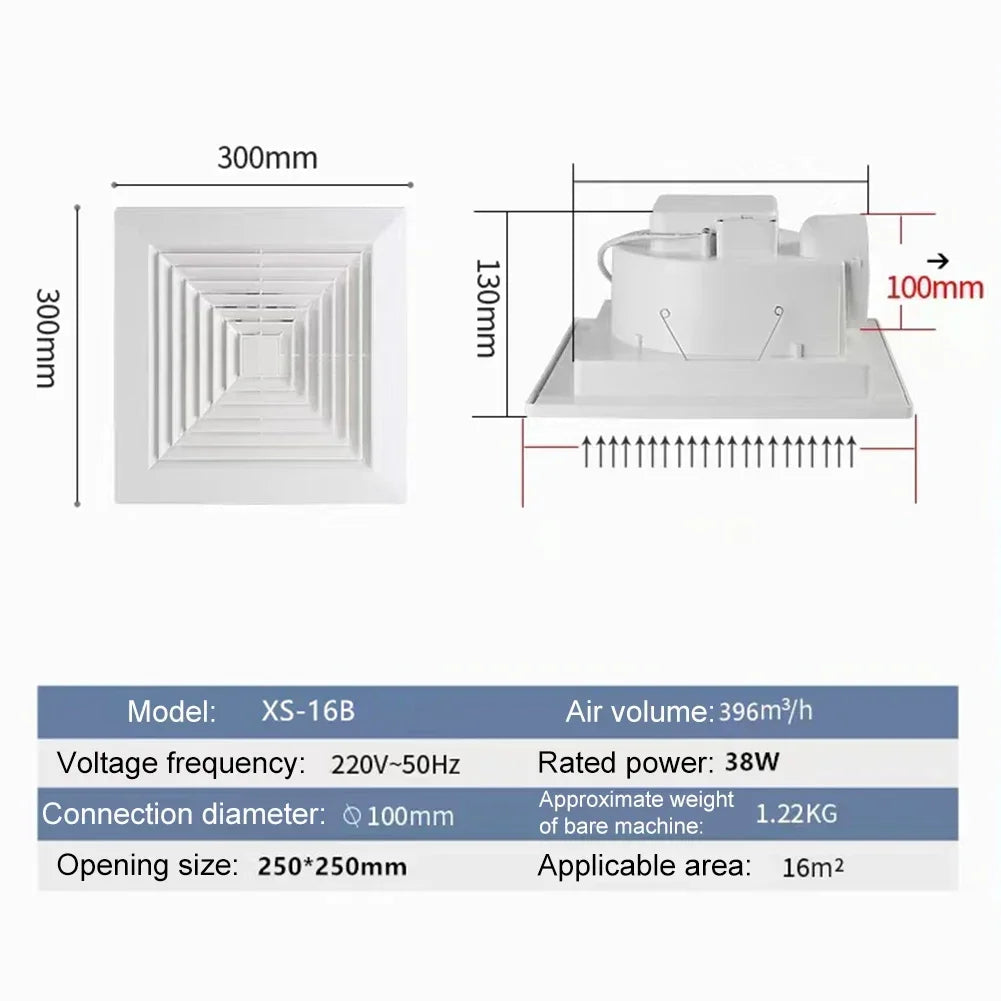 Ceiling Exhaust Fan for Kitchen Bathroom Powerful Airflow Strong Suction Silent Ventilation Fan with Energy Saving Copper Motor
