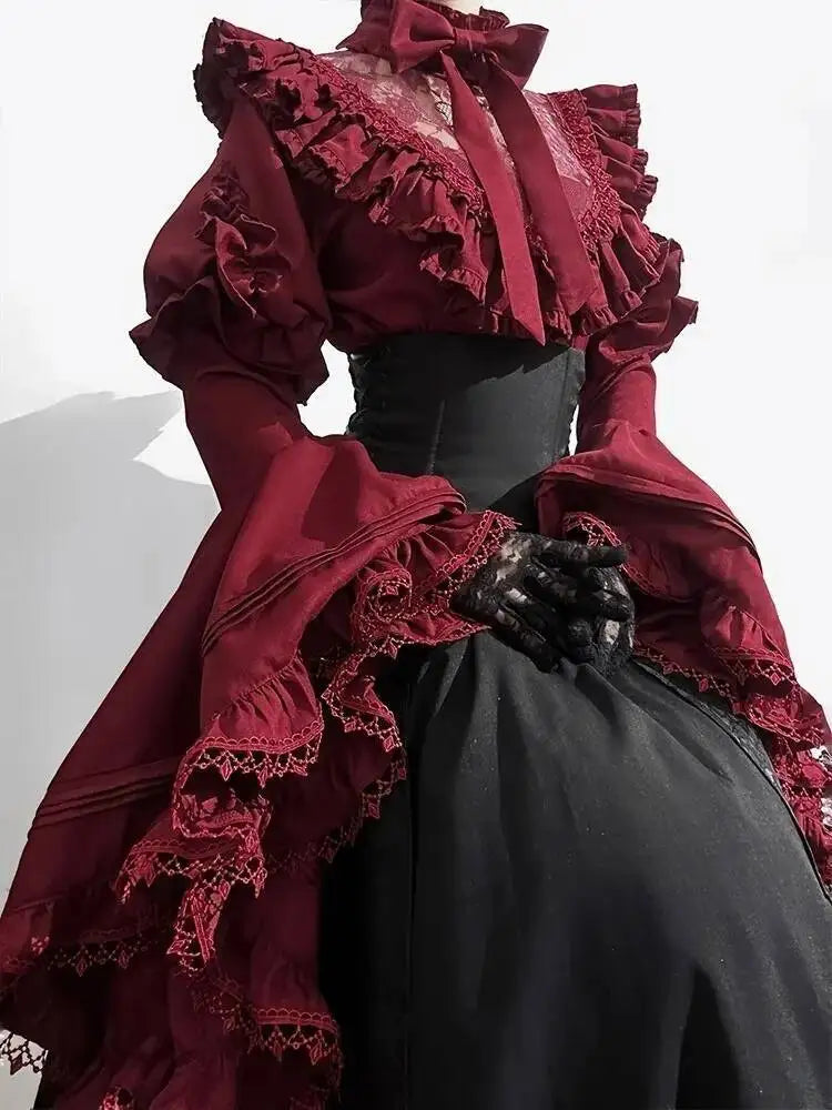 Halloween costume black and red gothic Lolita half skirt long skirt shirt two-piece set 2025 new Lolita