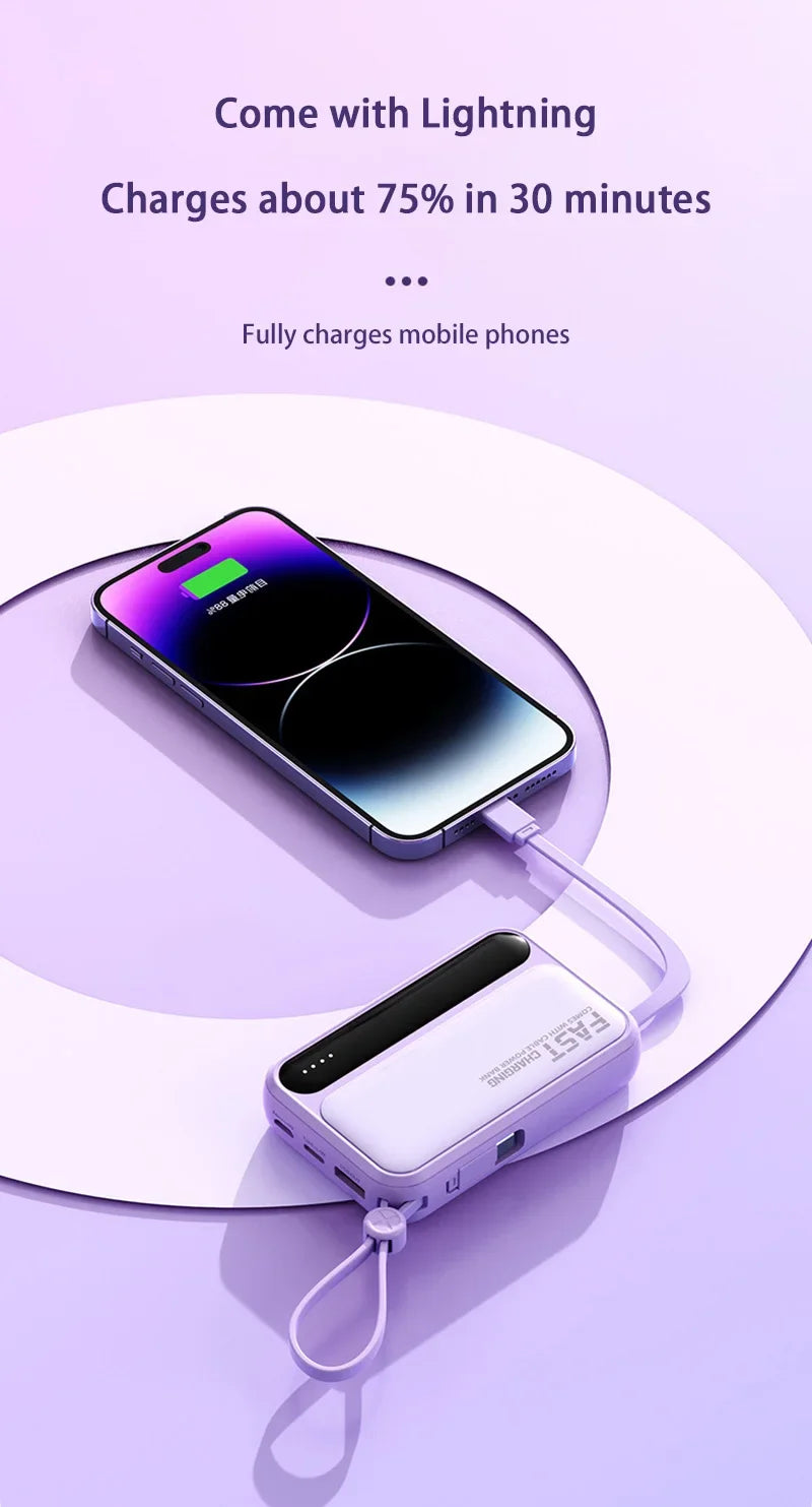 Lenovo 50000mAh Large Capacity Power Bank 4 In1 Built in Cables Intelligent Digital Display Light Fast Charging For IPhone