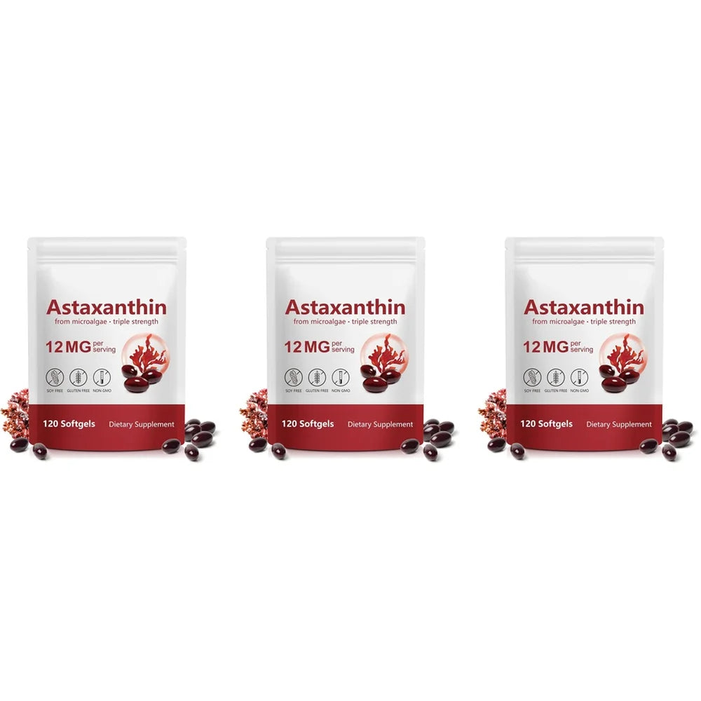 Astaxanthin Softgels 12 Mg From Microalgae Triple Strength, Antioxidant Support for Skin Aging, Eye Health, 120 Softgels