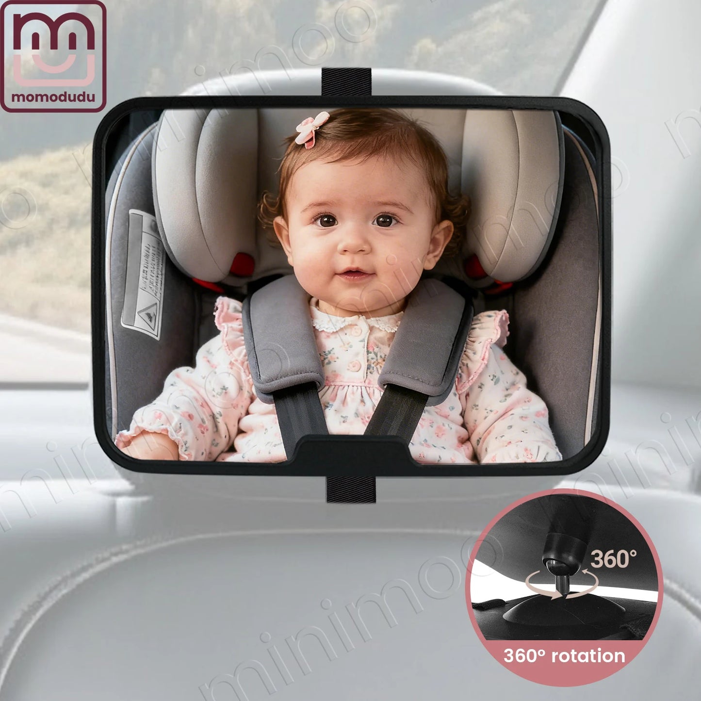 360° Rotatable Baby Car Mirror with Wide-View & Shatterproof Design for Safe Monitoring of Rear-Facing Infant