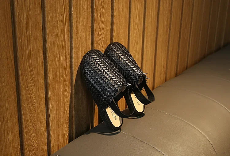 Girls Summer Shoes Weave Knitted Design Children Flat Shoes Kids Summer Sandals Princess Sweet Soft Fashion 2 in 1 Slippers Cute