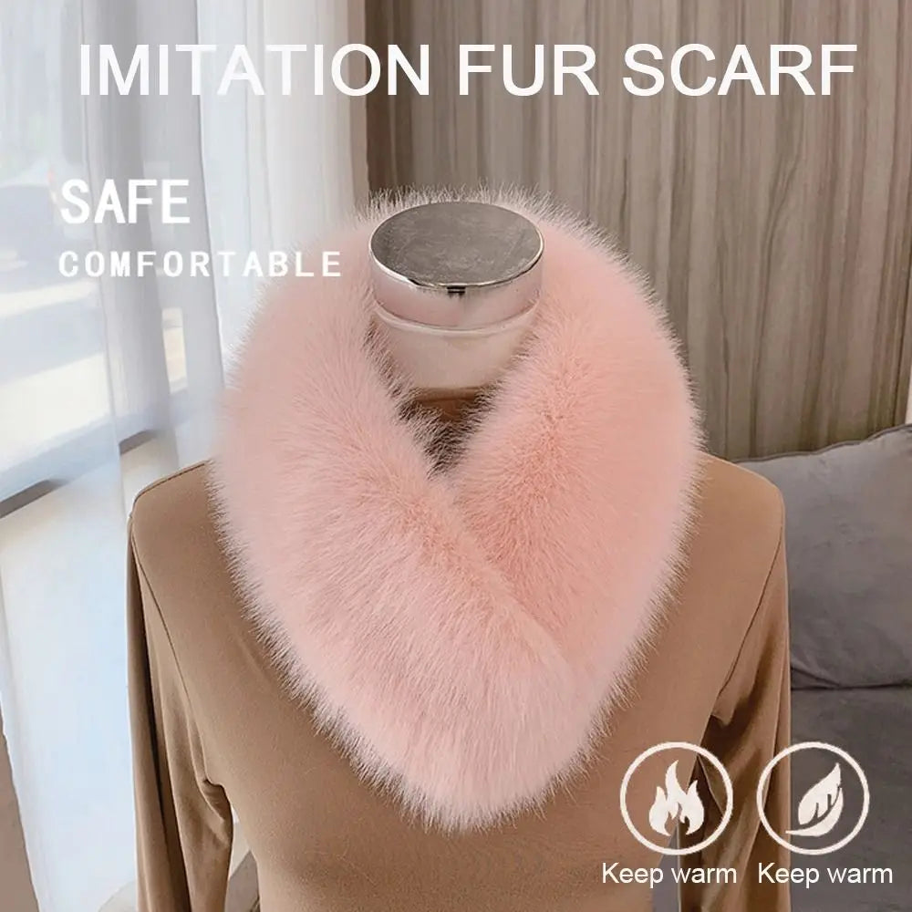 Women Hair Collar Winter Female Fur Scarf Solid Color Shawl Imitation Fur Scarf Artificial Wool Bib
