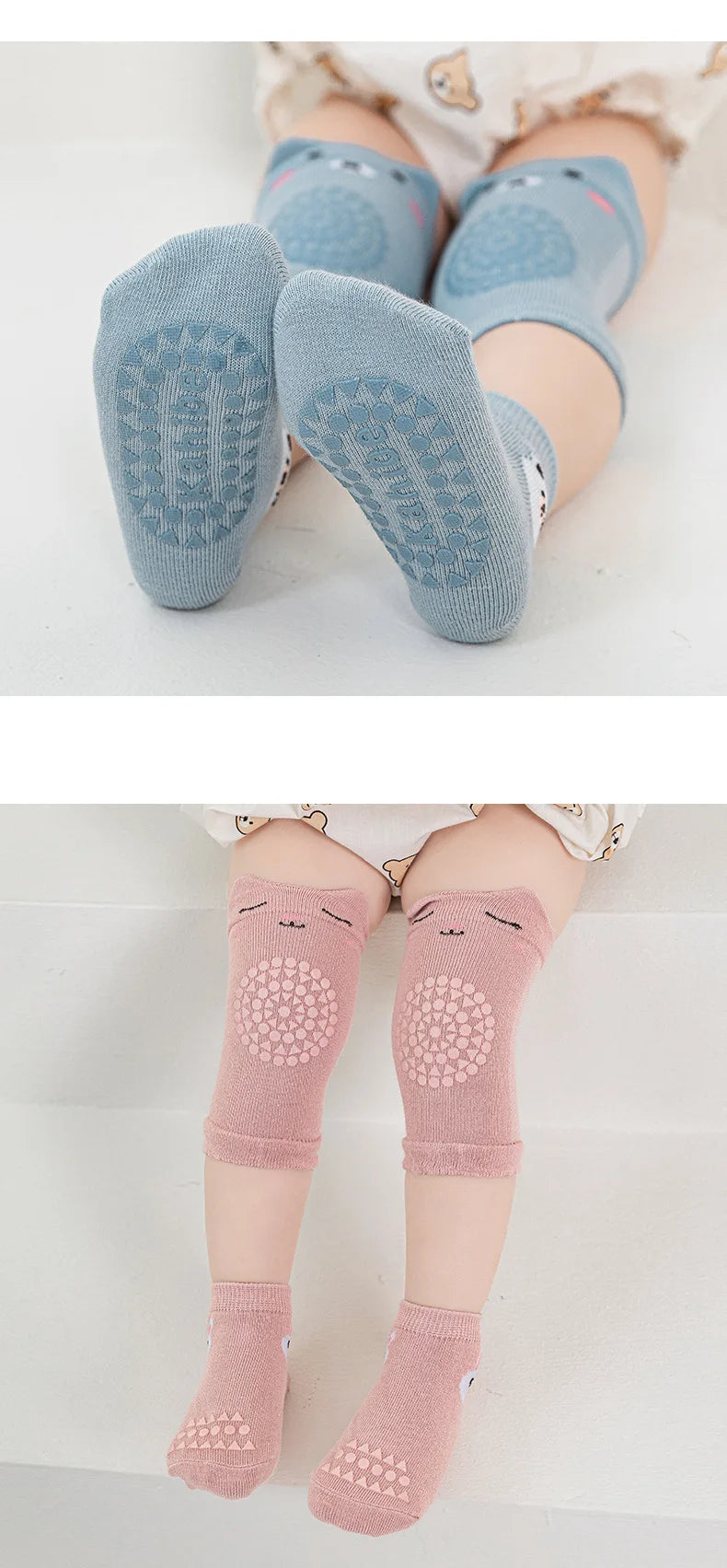Kids Knee Pads & Baby Floor Socks Set, Anti-Slip Crawling Socks for Toddlers, Walking Learning Sports Protection, Infant Safety