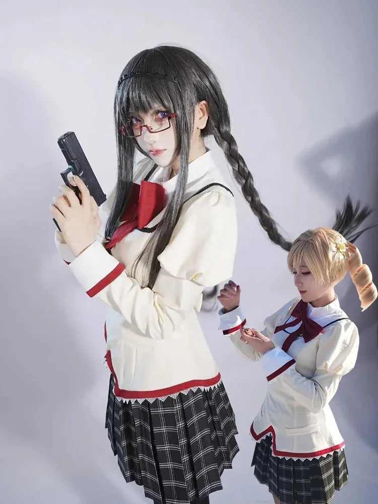 Halloween  Cosplay Costume Anime Madoka Magica Girl Outfit Halloween Party Dress School Uniform Roleplay