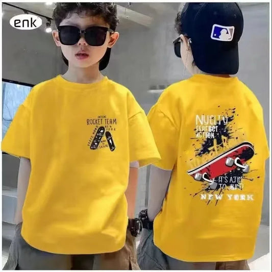 100% Cotton Boys T-shirt Summer Streetwear Cool Graffiti Print Girls Tees Short Sleeve Children Tops High Quality Kids Clothes