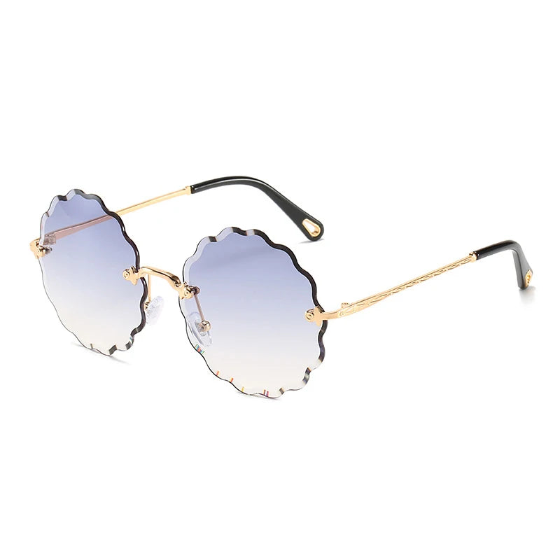 Oversized Round Sunglasses For Women Men Fashion Luxury Brand Design Rimless Sun Glasses Ladies Outdoors Travel Shades UV400