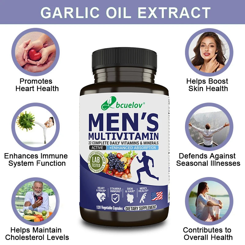 Men’s Multivitamin & Mineral Capsules, High Absorption Antioxidant Supplement for Energy, Immune, Bone, Skin & Overall Wellness