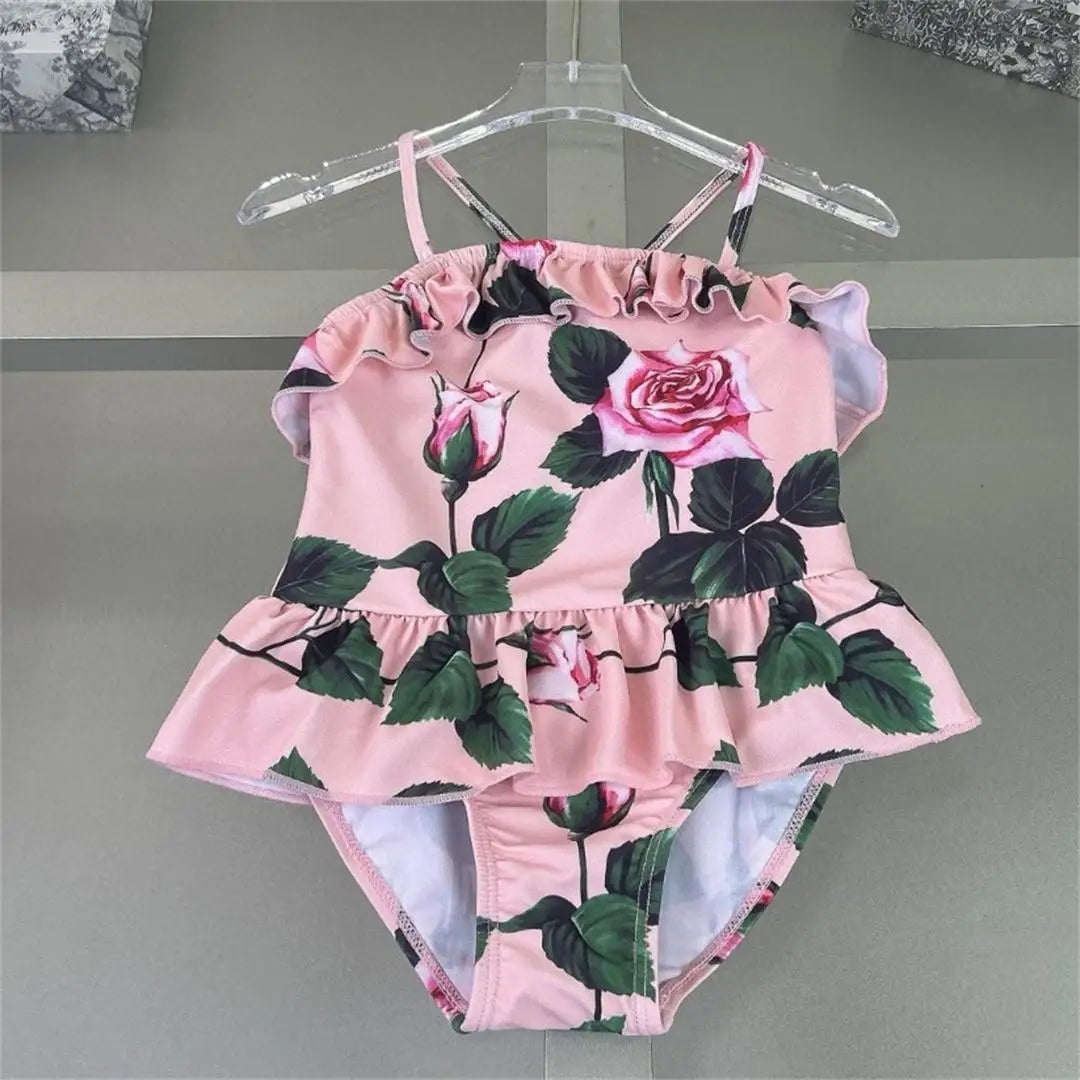 2025 Girl Swimsuit Summer golden flower bodysuit Special Offer Children's Swimsuit factory Wholesale