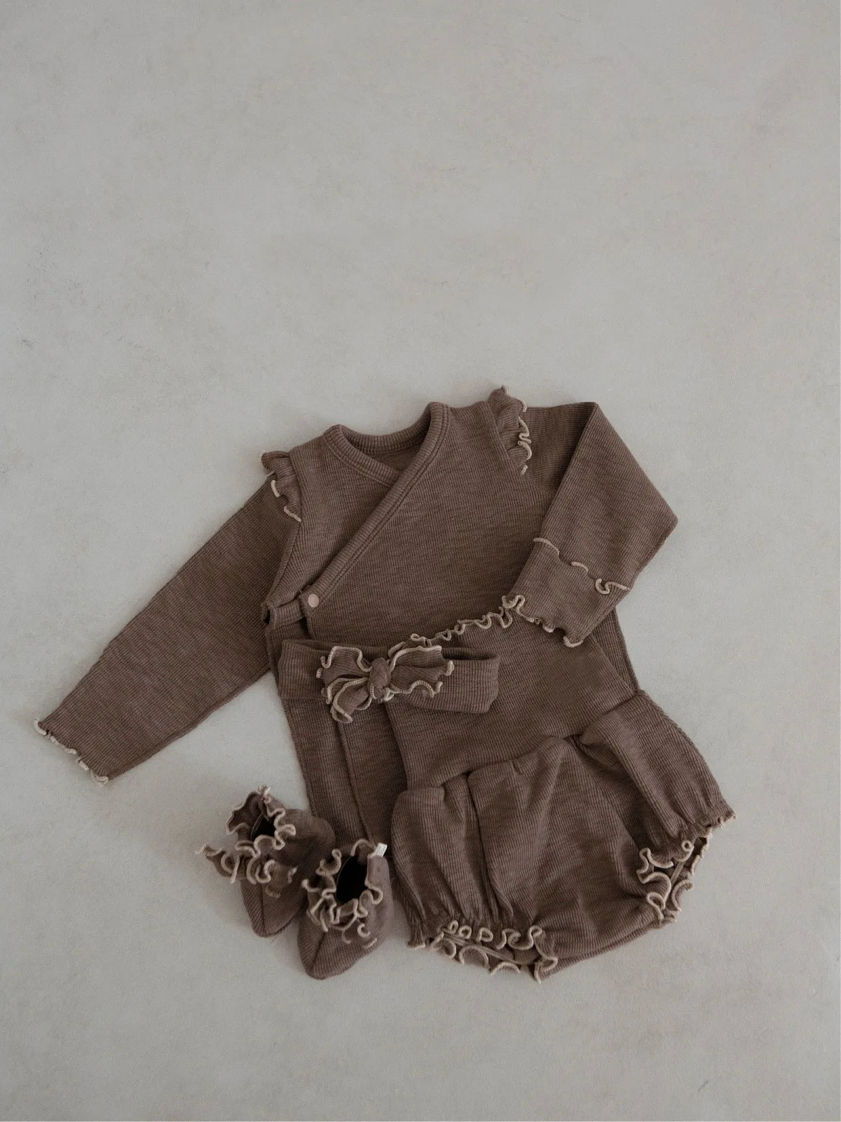 6738 Baby Clothing Set 2025 Autumn New Baby Girl's Home Suit Flying Sleeve Top+High Waist Belly Shorts Pajamas Set