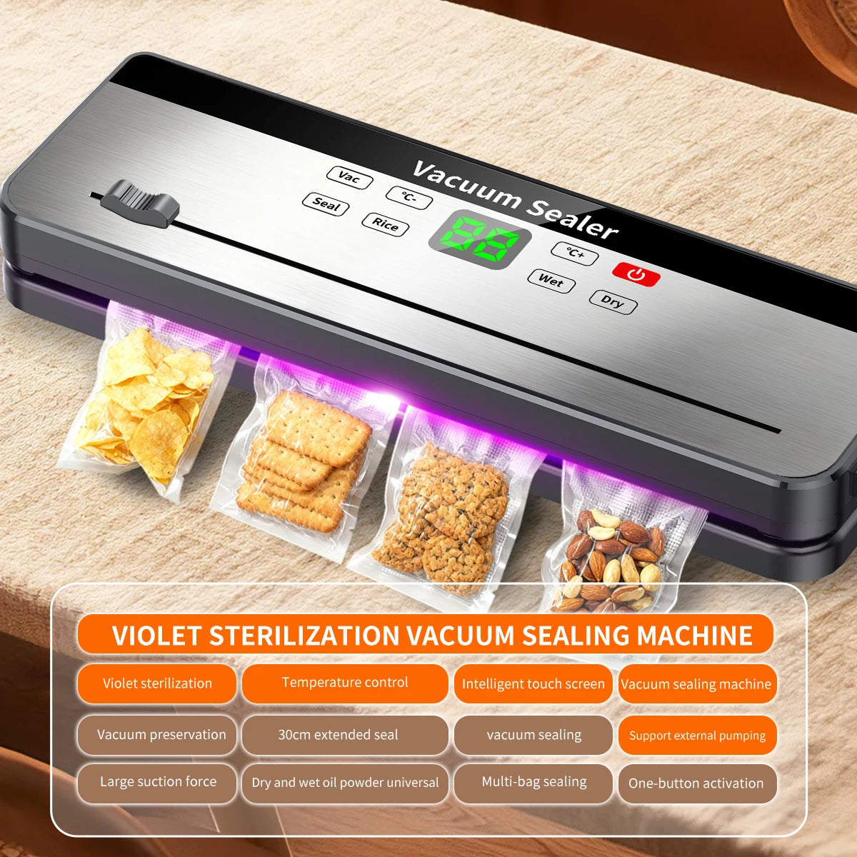 Wireless Portable Vacuum Sealing Machine for Food With Sealing Countdown Display Multi-Pack Vacuum Touch Waterproof Buttons 828