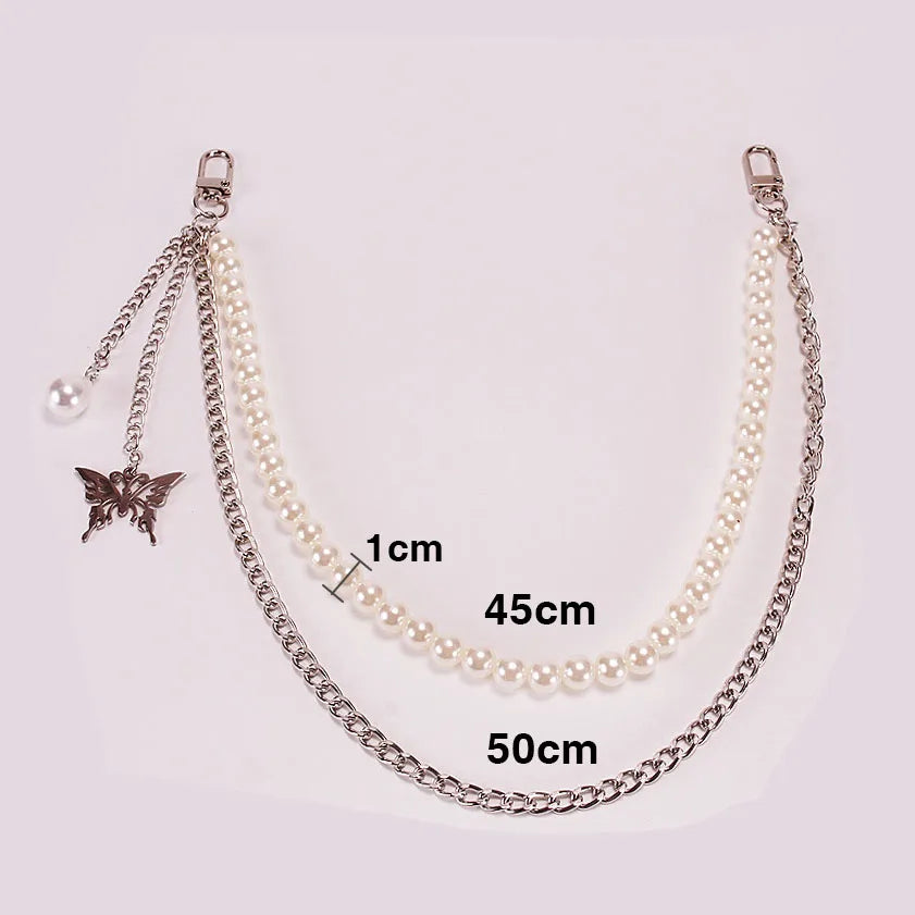 Round Cute White Pearl Belly Chain for Women Trousers Hipster Pant Jean Resin Keychain Ring Clip Tassel Art Accessory