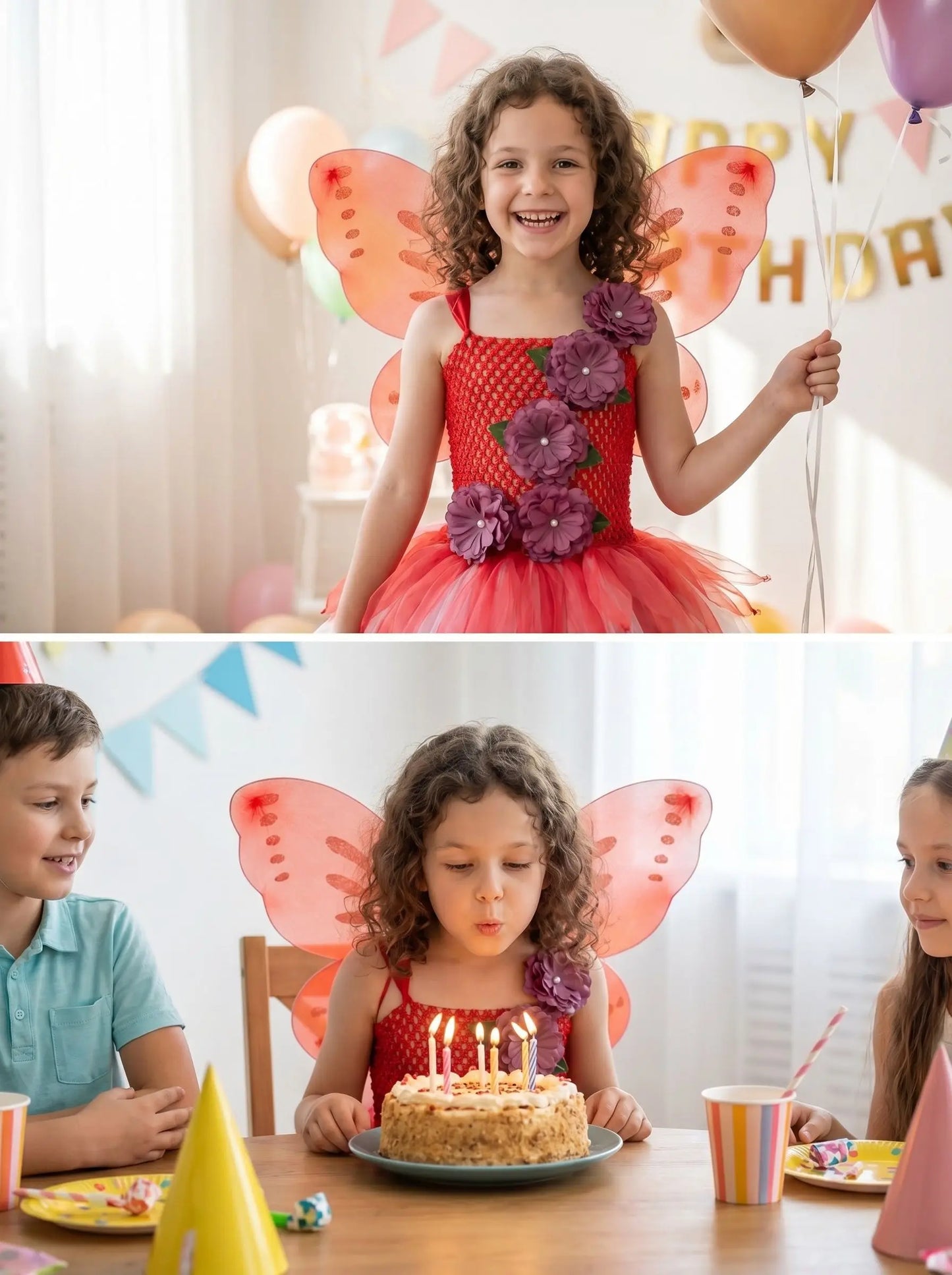 Girls Fairy Costume Princess Dress Kids Butterfly Wing Outfit Tulle Dress Halloween Birthday Party Fancy Dress Carnival Pageant