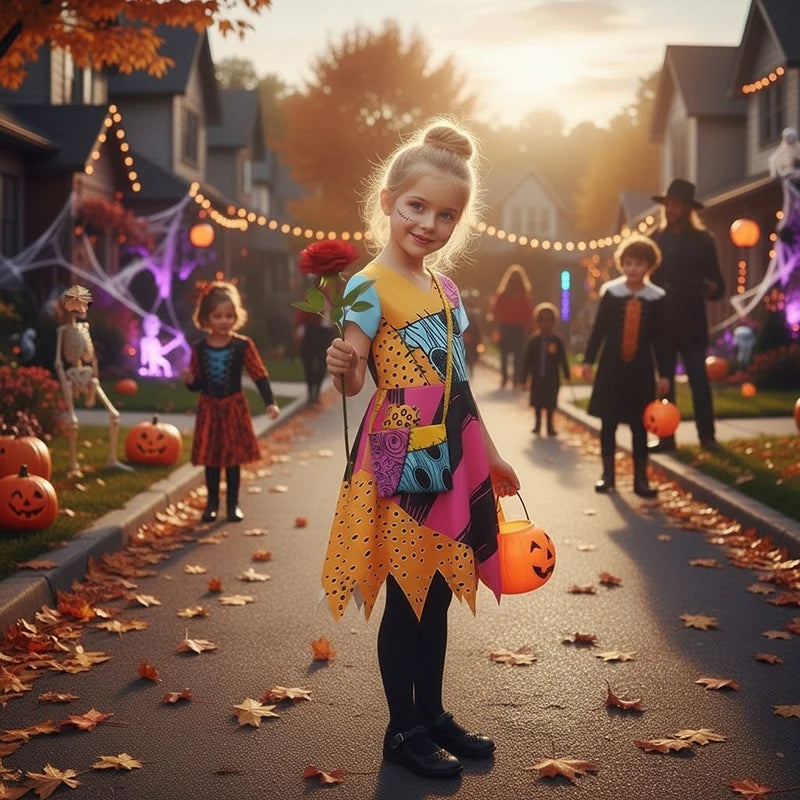 2026 Halloween Horror Party Cosplay Costume for Girl The Nightmare Before Xmas Role Play Dress up Toddler Classic Sally Frocks