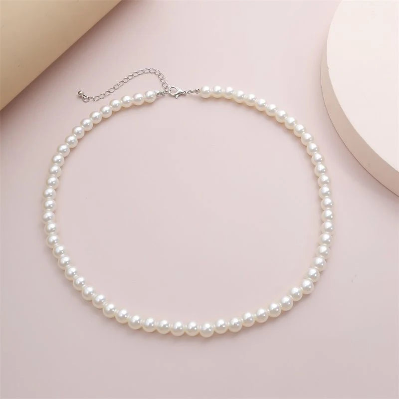 Fashion Elegant White Imitation Pearl Chokers Necklace For Women Men Wedding Banquet Necklaces Vintage Handmade Jewelry Gift