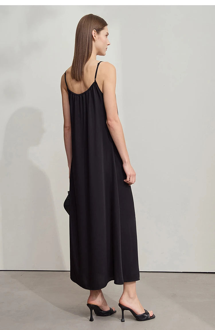 AMII Minimalist Office Lady Dress Women 2025 Summer Female Sleeveless U-neck Solid Adjustable Shoulder Strap Dresses 12542192