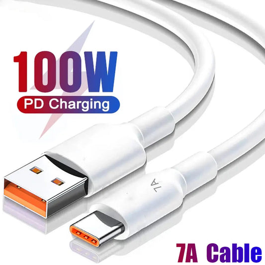 100W 7A Data Cable Fast Charging USB To Type-C Cord For iPhone Xiaomi Huawei Type-C Phone Quick Charging Wire 0.25/1/1.5/2M ﻿