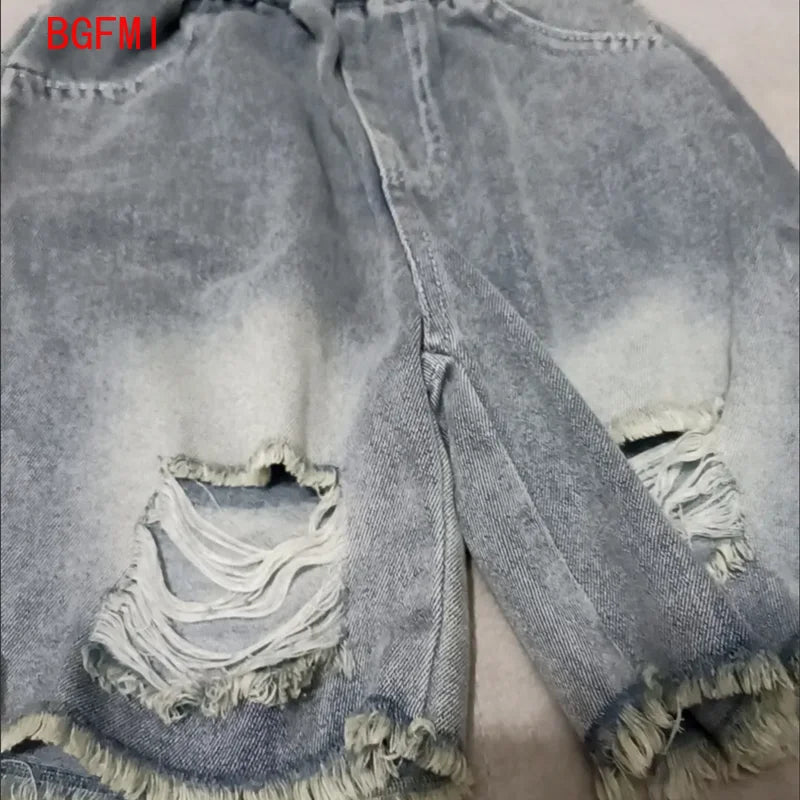 Baby Summer Clothes Boys Teen Suits 2025 New Kids Outdoor Clothes Letter Short Sleeve T-shirts + Denim Shorts 2 Piece Set 2-10Y