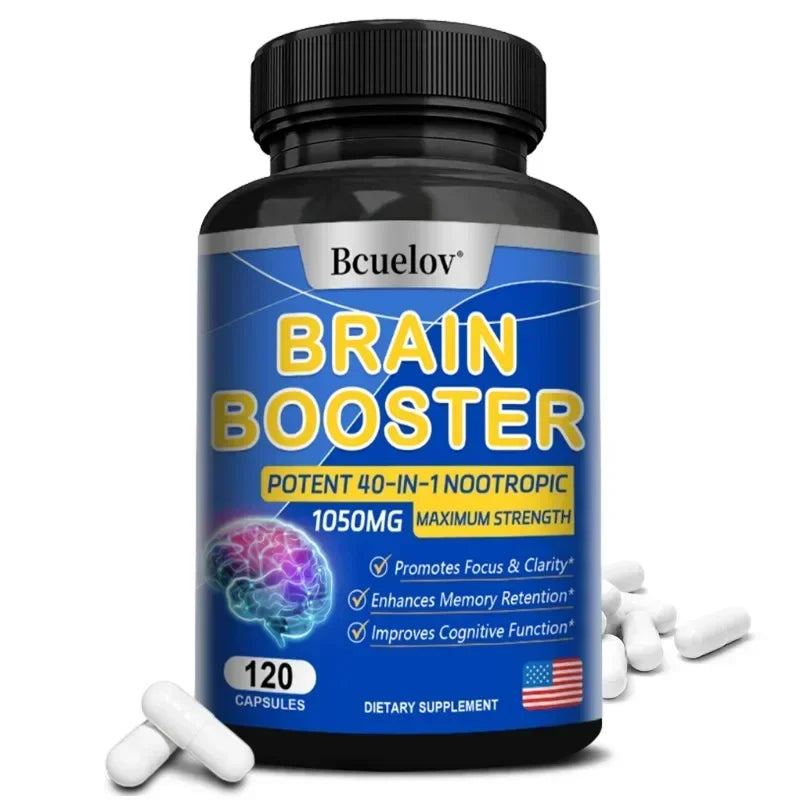 Brain Nutrition Capsules - Dietary Supplement, 40-in-1 Potent Formula, Vegan, Non-GMO, Supports Focus and Brain Health