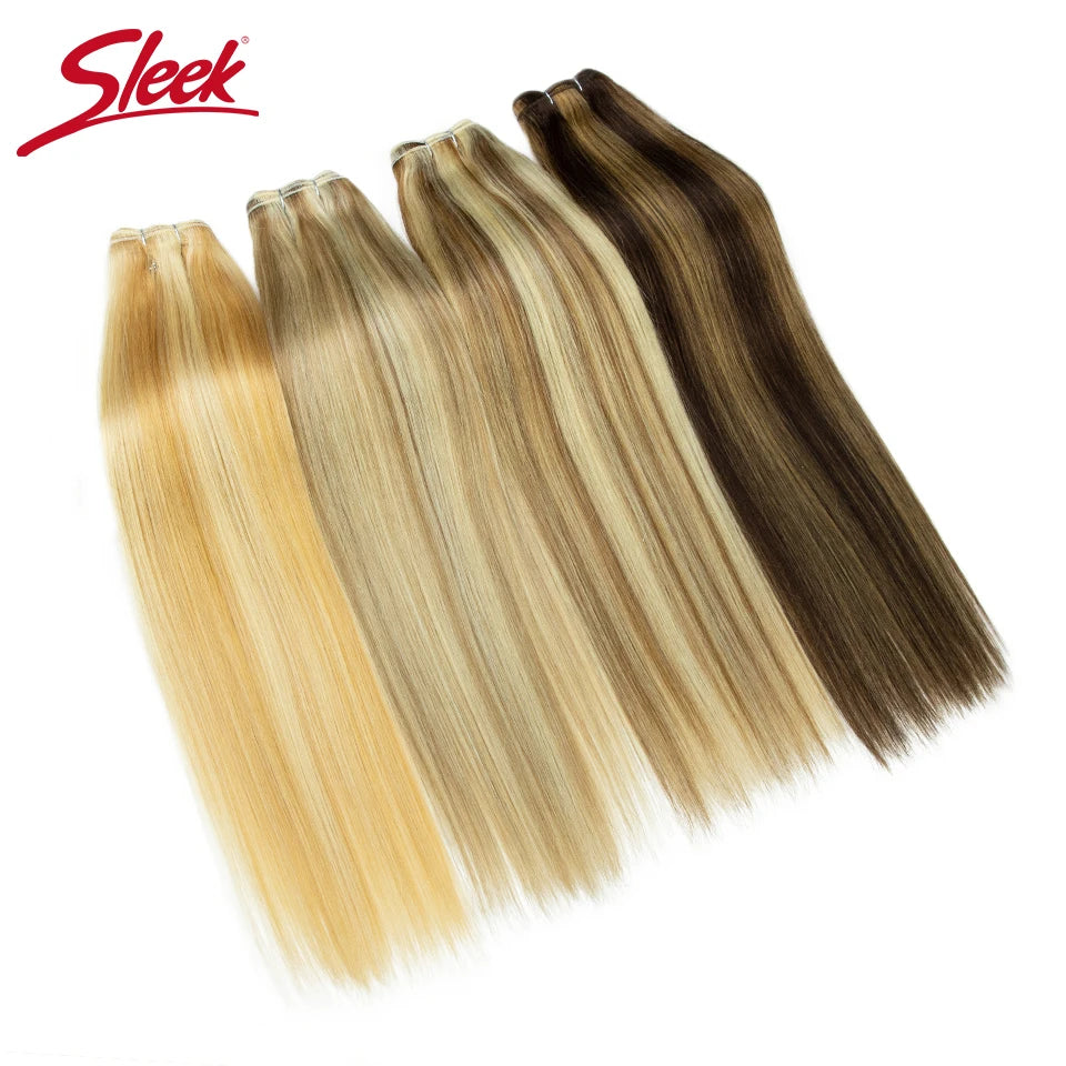 Sleek Peruvian Straight Human Hair Double Drawn Natural Human Hair Weave Bundles Natural Brown #27 #613 Remy Human Hair Bundle