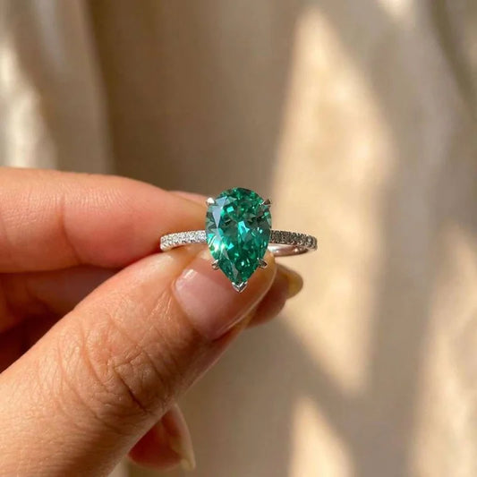 925 Sterling Silver Green Water Drop CZ Rings for Women Luxury Trendy Wedding Engagement Accessories Temperament Female Jewelry
