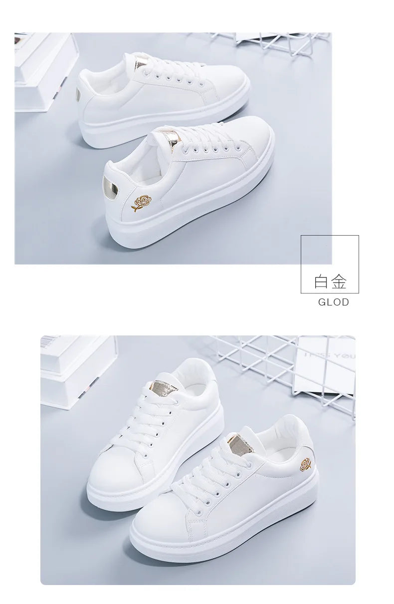 Fashion White Breathable Women Running Shoes 2023 Spring Autumn Embroidered Flower Lace-Up Casual Sneakers Zapatos De Mujer