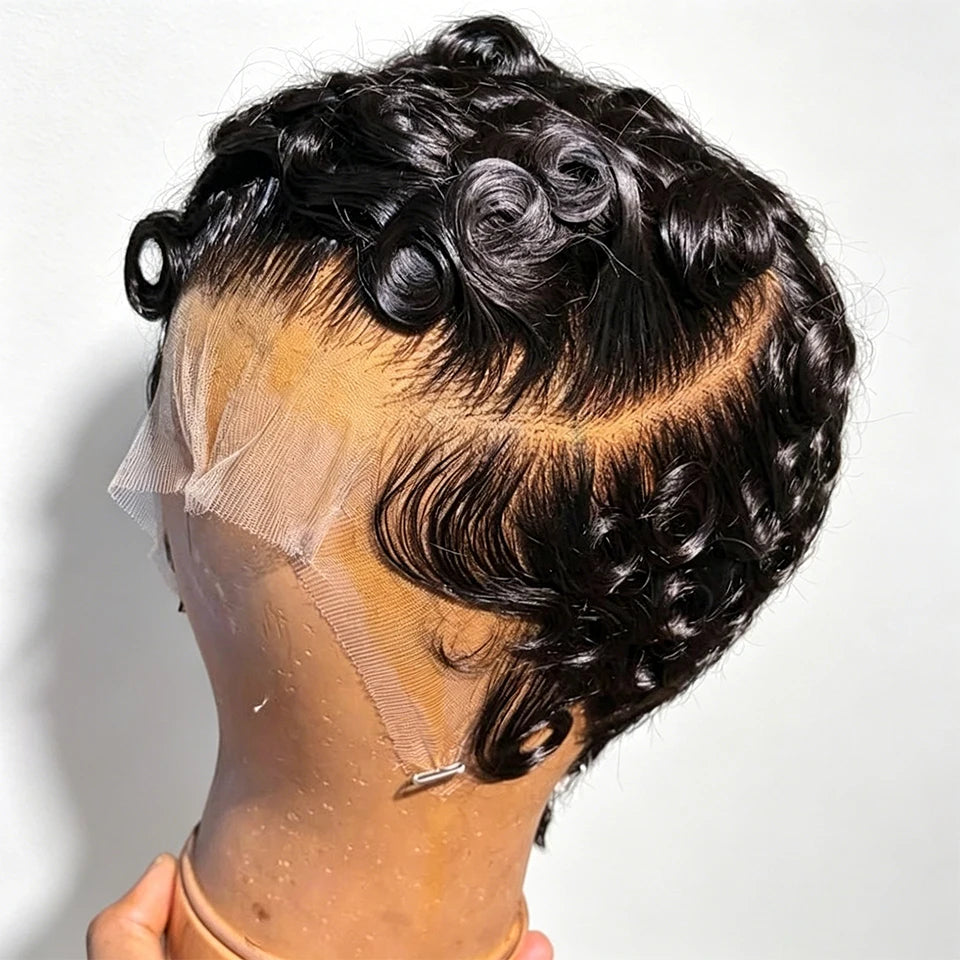 Phashion 13x4 Chioma Pixie Curly Cut Short Wigs Lace Frontal Wig Density Human Hair For Women Transparent Swiss Ready To Wear