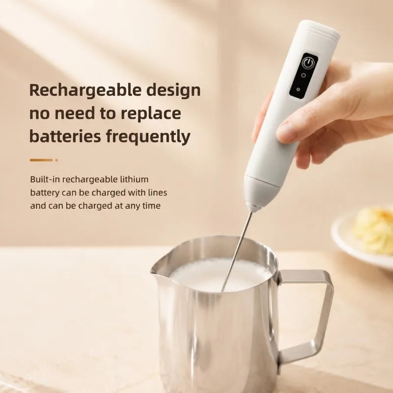 MINI Milk Frother USB Rechargeable 3 Speeds Foam Maker Coffee Whisk Mixer Electric Handle Blender Egg Beater