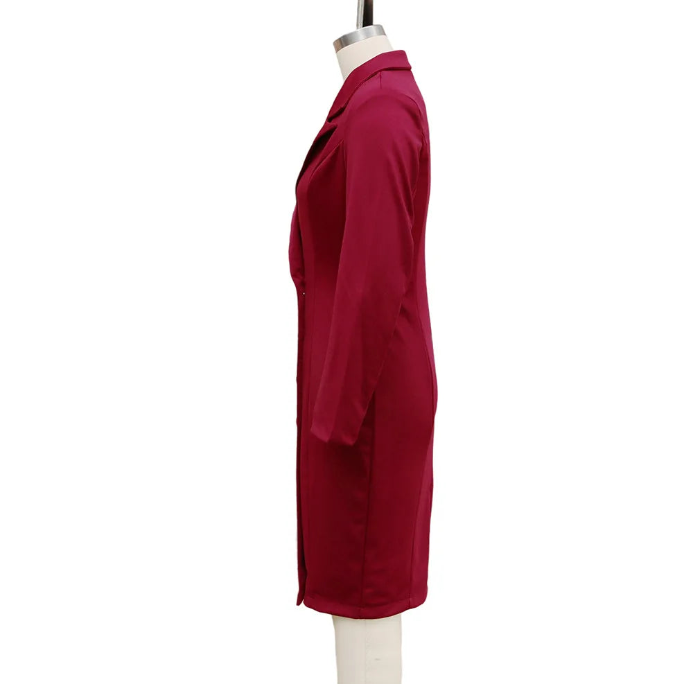 Business Suit Style Midi Dress Women's Slimming Waist Design Commute Fashion Autumn Winter Office Dress Single Piece