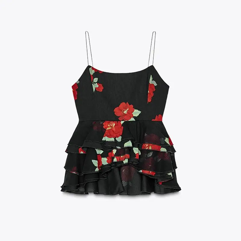 Printed Layered Pleated Top Half Skirt Women Set Sleeveless Slim Top Straight Tube Fishtail Skirts Summer Beach Vacation Suit