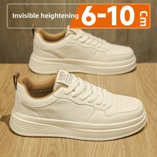 Men's Casual Sport Shoes Thick Bottom Invisible Heightening 10cm Rubber Outsole Synthetic Upper Breathable Lace-Up Sneakers