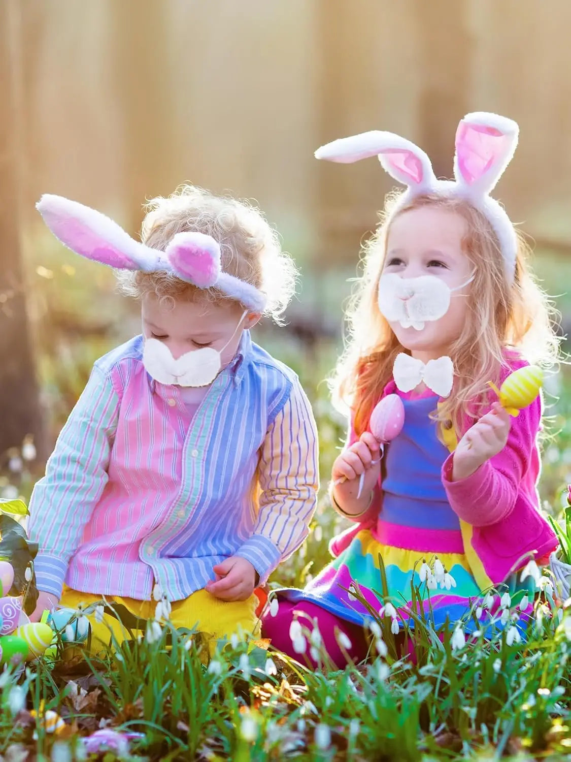 Halloween Bunny Costume Accessories Set Bunny Nose Tail Tie and Ears for Boys Girls Halloween Party Cosplay