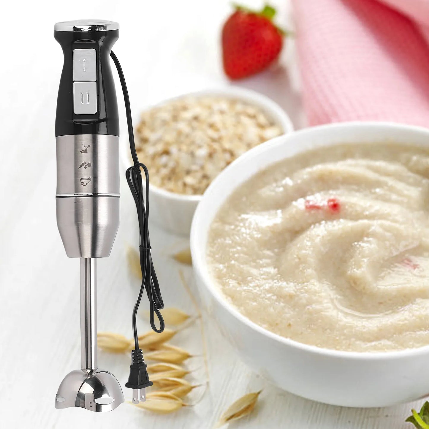 Immersion Hand Blender 400W Electric Handheld Portable Stick Mixer for Effortless Blending Smoothies Shakes Puree Round