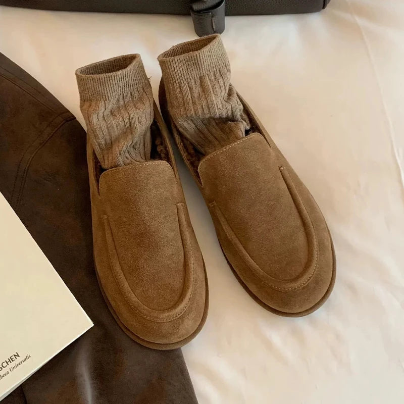 Loafers Shoes for Women Fashion Dress Flats Sport Shoes Suede Casual Warm Winter Boots 2025 New Cozy Walking Femme Snow Botas