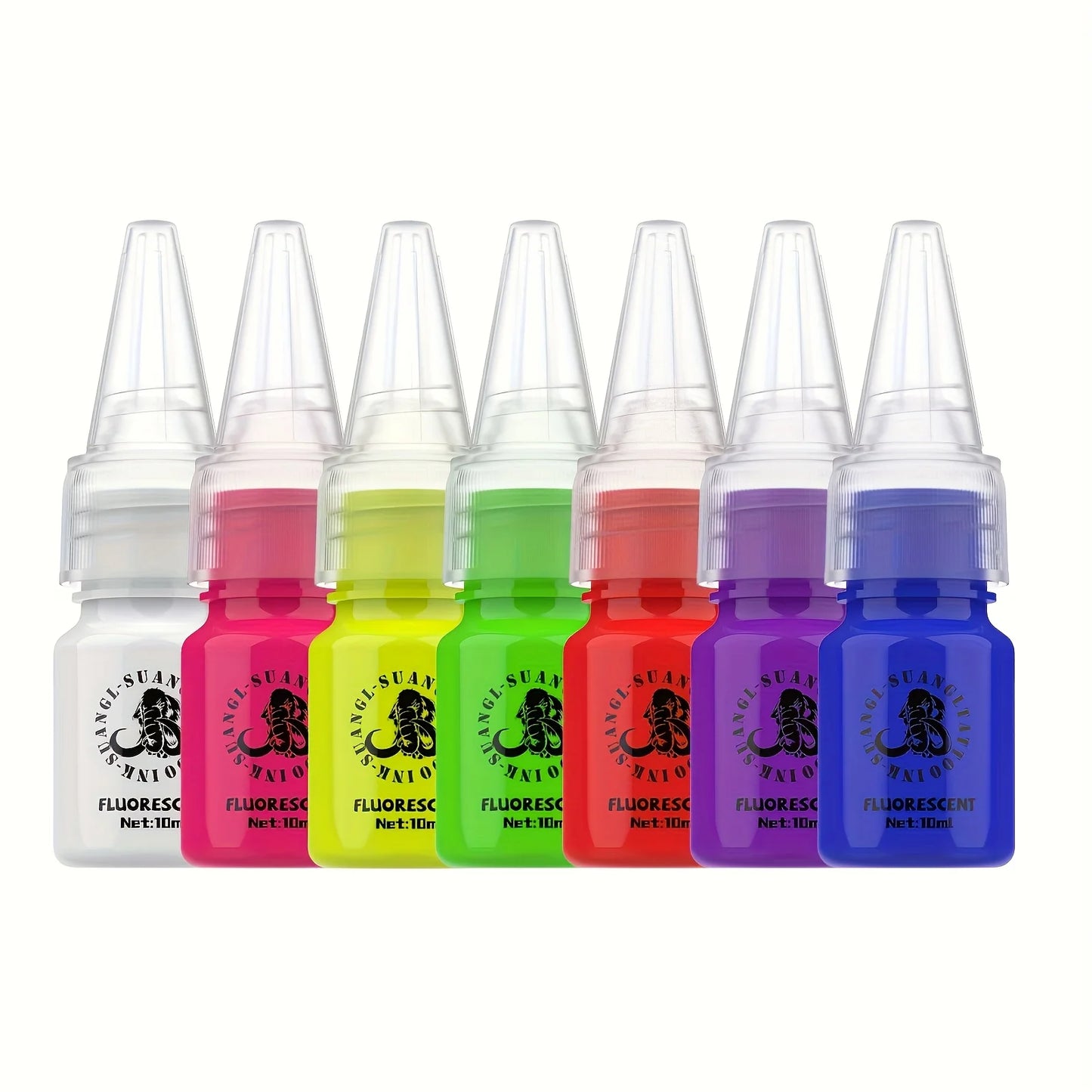 Glow Dark Tattoo Ink Set 7 Colors 10ml Fluorescent Pigmented Inks for Halloween Body Art Light Effects Vibrant Colors