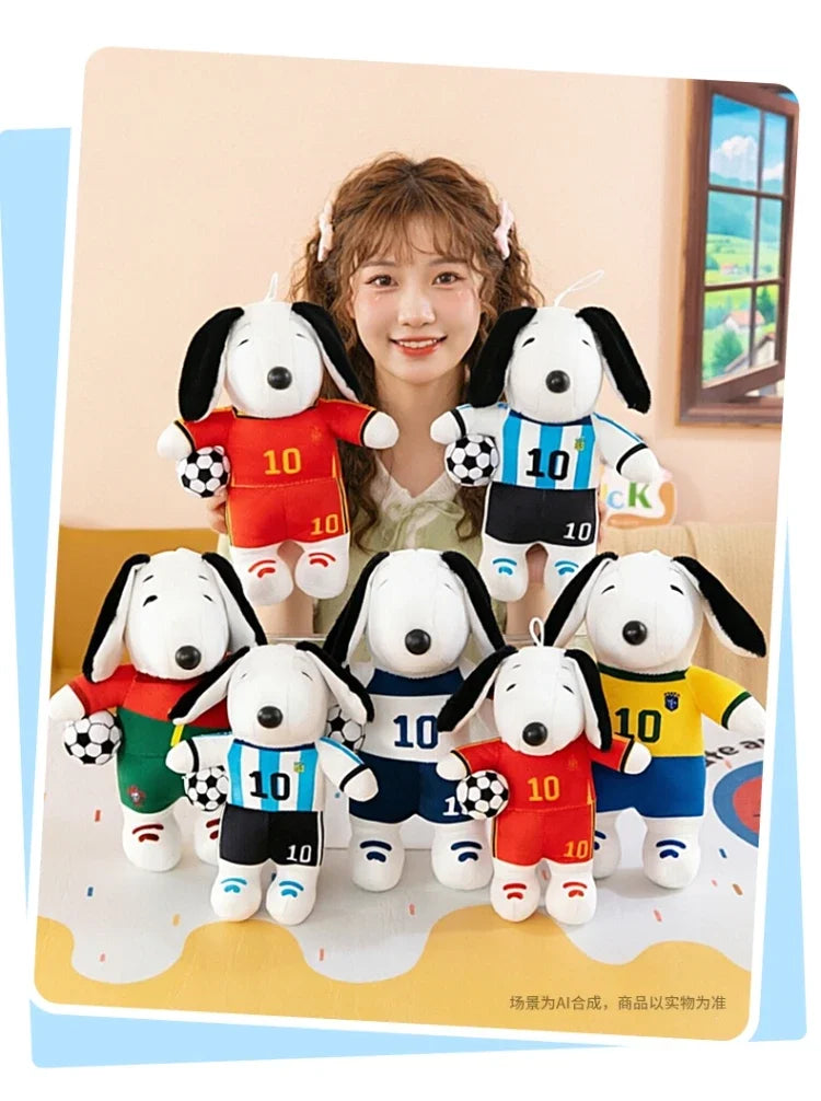 New Peanuts Snoopy Soccer cute Plush Toy Pendant Key Chain Team Jersey Stuffed Doll with Football for Kids Fans Birthday Gift