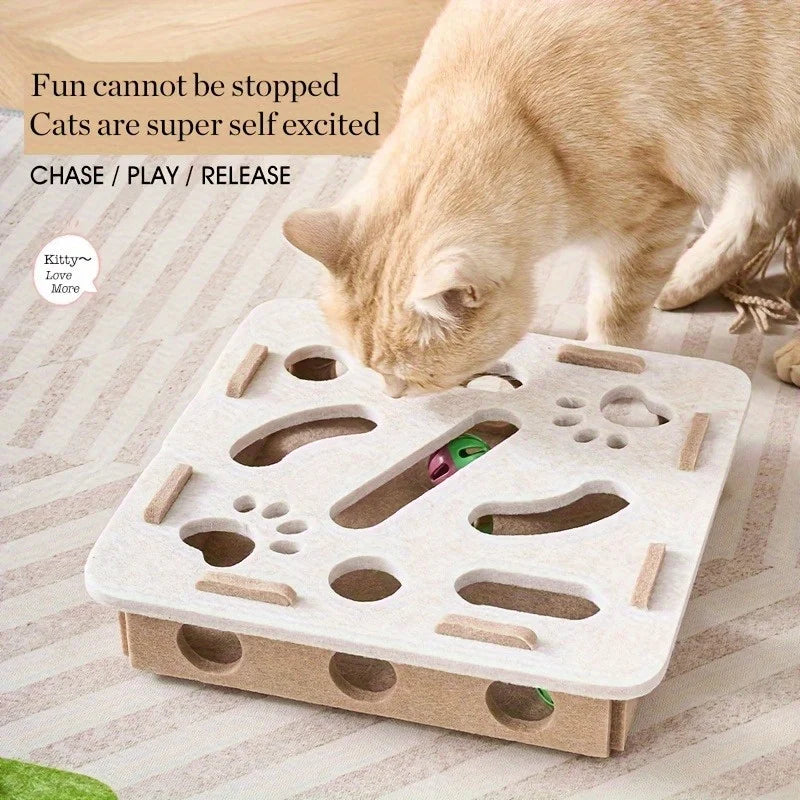 Cat Self-Entertainment Boredom Buster: Interactive Maze Box with Scratching Board Cat Tree and Sound Toy for Different Scenarios