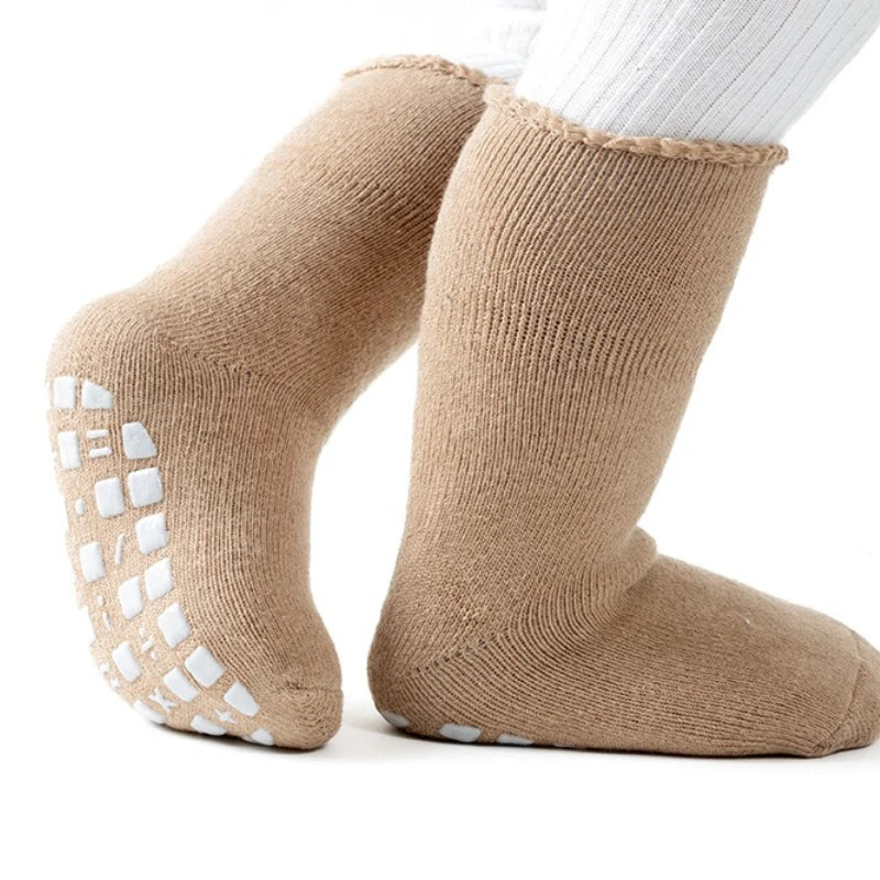 6 Pcs Unisex Baby Fleece-Lined Thickened Warm Terry Floor Socks for 0-3Y Boys & Girls Anti-Slip Mid-Calf Socks for Fall & Winter