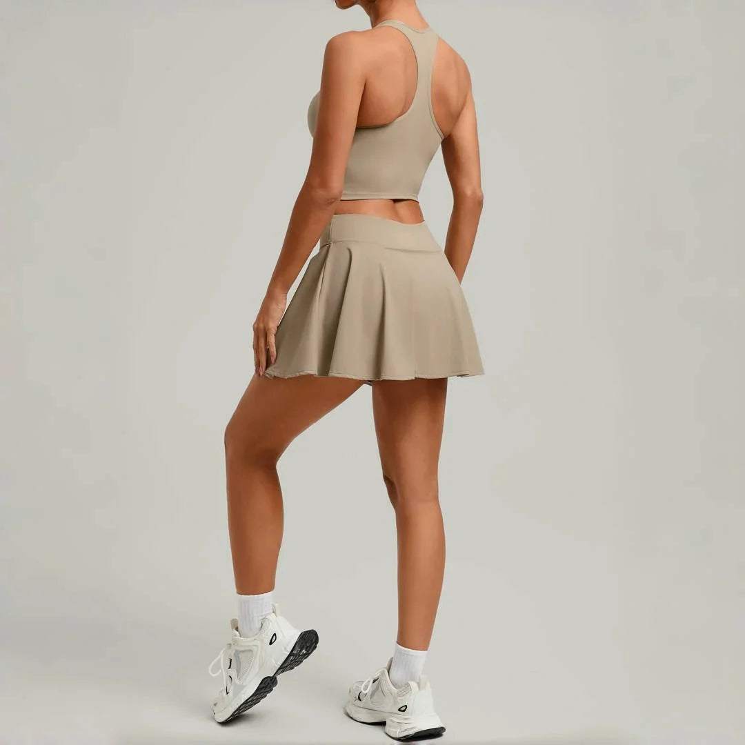 Women's Tennis Skirt Sets Golf High Waist Hip-lifting Anti-Exposure Pokets Fitness Running Sports Beauty Back Vest Workout Suits