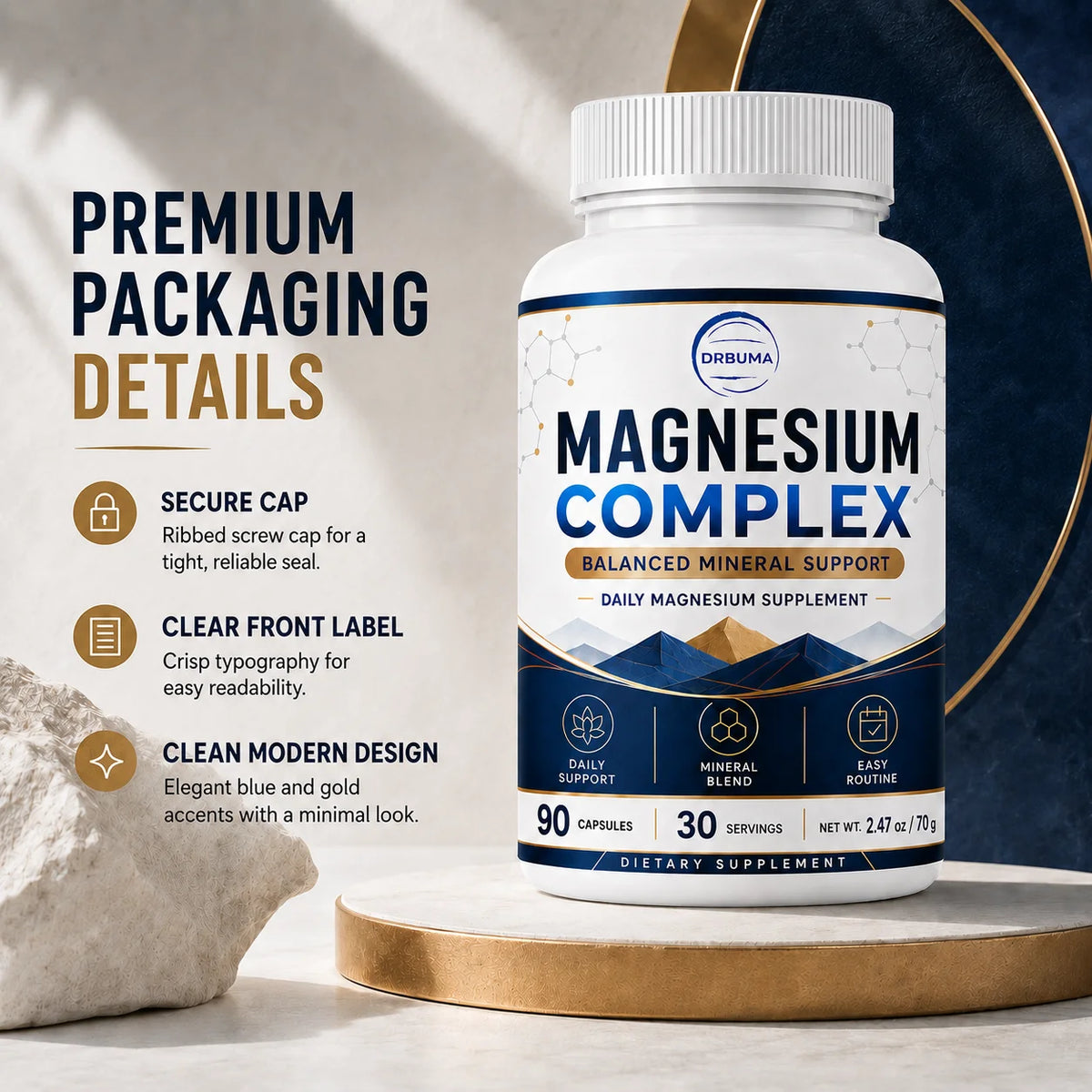 90-Count Magnesium Complex Capsules, Daily Dietary Nutritional Supplement for Adults, Large-Capacity Bottle with 30 Servings, Easy Daily Intake, Easy-to-Swallow Capsules, Ideal Choice for a Healthy Lifestyle