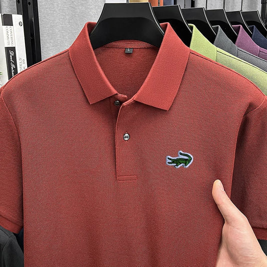 100% Cotton High-End Men New Short-Sleeved Polo Shirt Lapel Button Embroidery British Style Fashion Snug Hot-Selling Men's Wear