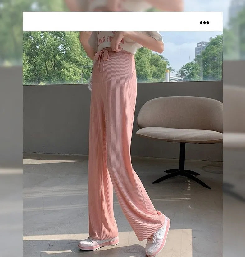 6 Colors Summer Fashion Loose Pants For Pregnant Women Breathable Wide Leg Straight Trousers Adjustable Maternity Clothing