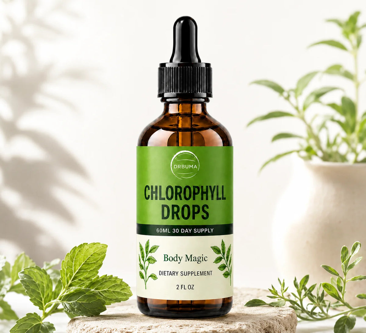 Premium Liquid Chlorophyll Supplement, Mint Flavor, Natural Complex, Easy to Take, 2 Fluid Ounces Per Bottle