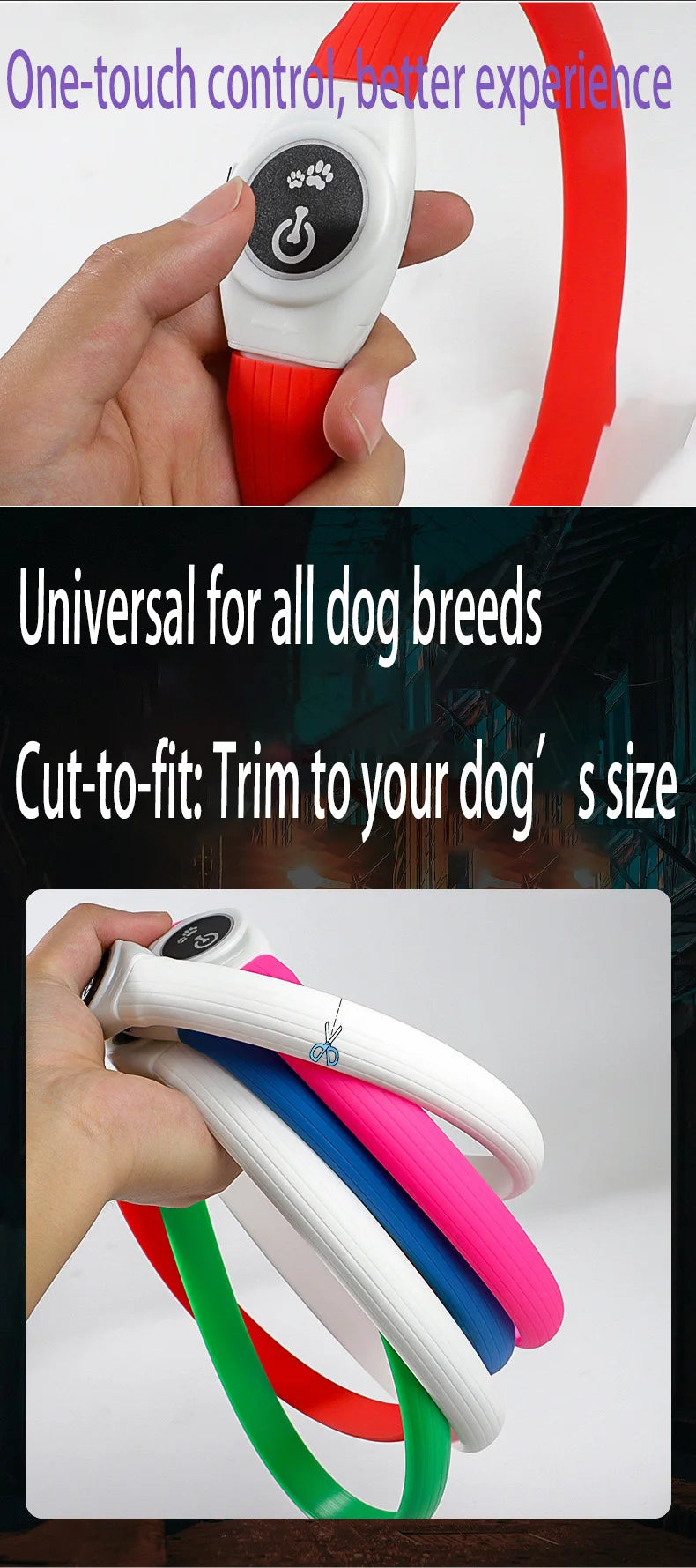 LED Illuminated Dog Collar, Waterproof PVC Material, With USB Interface, 3 Modes, Suitable for Large, Medium And Small Dogs.