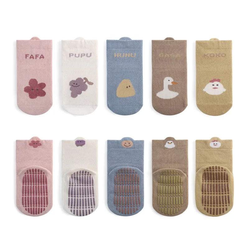 5 Pairs/Lot Autumn Baby Toddler Anti-slip Socks Children's Cartoon Indoor Playing Floor Socks 0-5Y