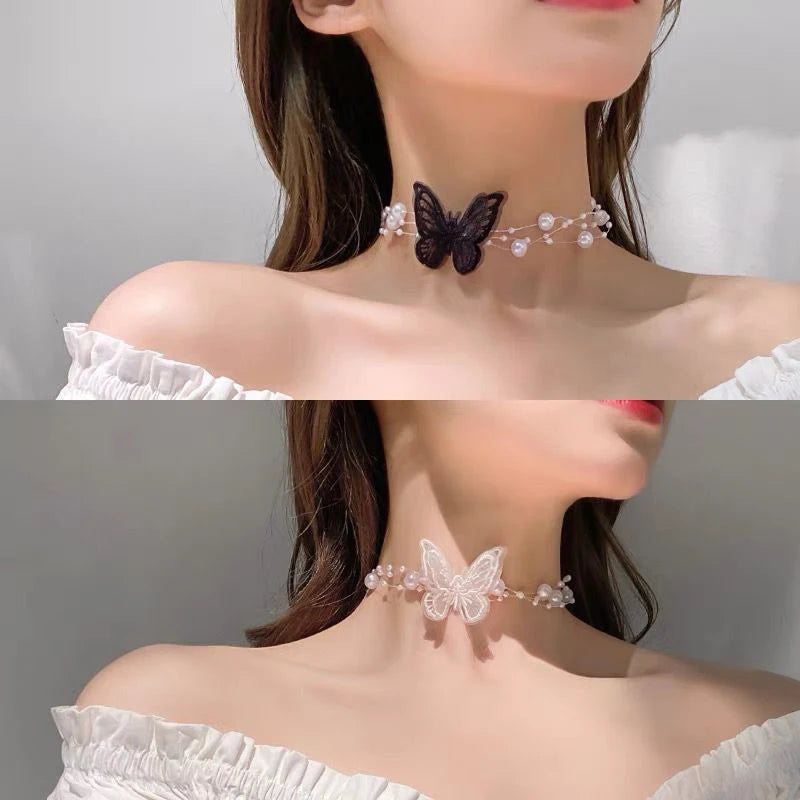 Elegant Multilayer Pearl Neck Chain Fashion Butterfly Necklace For Women Wedding Jewelry Accessries Gift