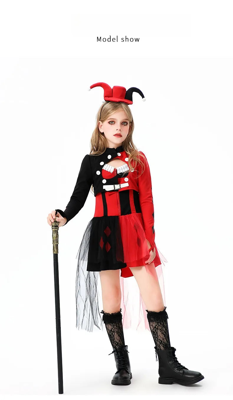 Halloween Cosplay Costumes Horror Clown Dresses Pants Headwear Clothes Sets Carnival Theme Party Role Playing Outfits for Girls