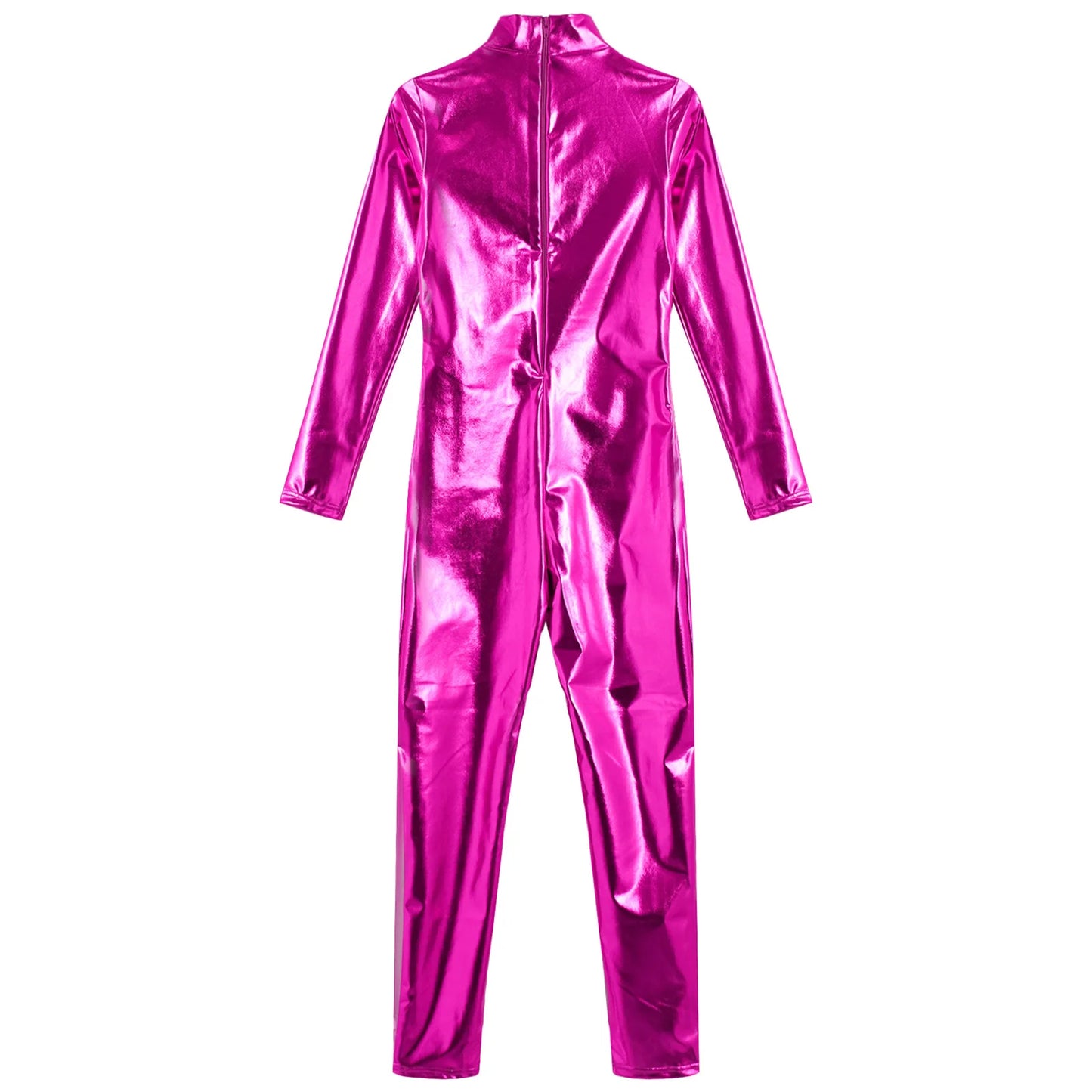 Kids Boys Girls Dance Metallic Jumpsuit Children's Gymnastics Bodysuit Performance Costume Long Sleeve Full Length Leotard
