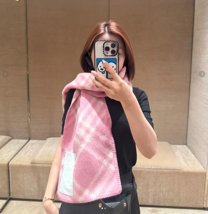 Scarf Shawl Double-Faced Plaid Wool Scarf Neck Warmer Soft Comfortable Fashion Long Scarf for Men and Women