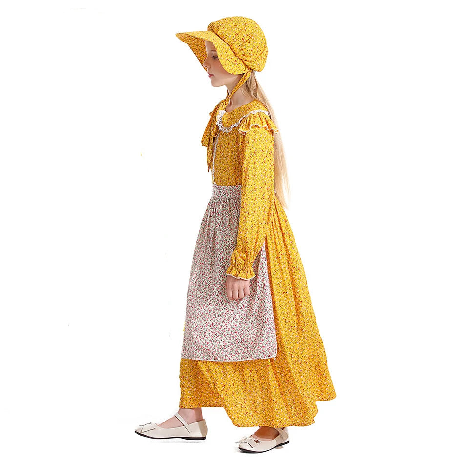 Frocks for Girls Kids Little Red Riding Hood Fairy Tale Drama Performance Costume Maid Suit Floral Pastoral Style Casual Dress